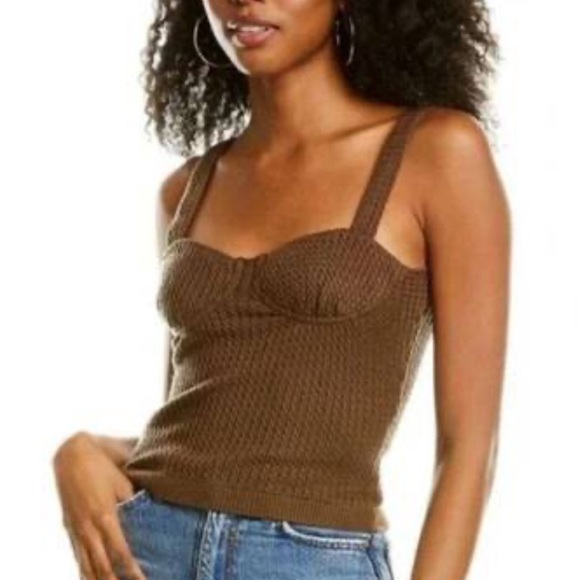 DANIELLE BERNSTEIN Tops - WeWoreWhat x Danielle Bernstein Brown Knit Bustier Tank Top